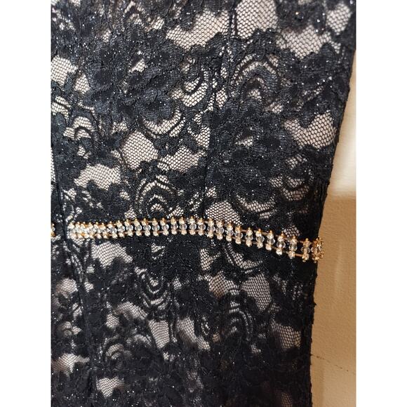 Alex Evenings Floral Lace Shimmer Gown Maxi Rhinestone Waist - Picture 11 of 13